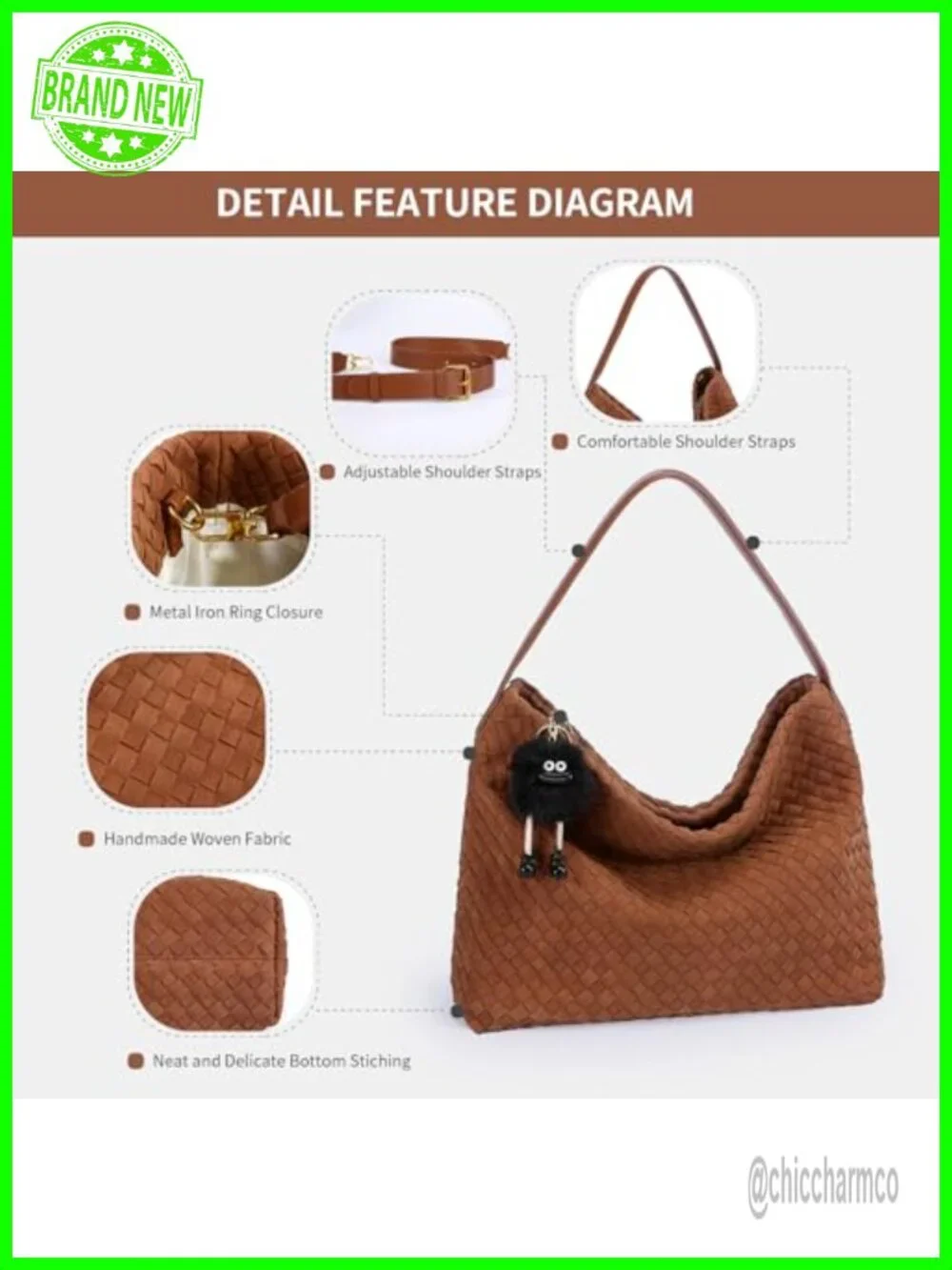 Woven Suede Hobo Bag - Spacious Tote Crossbody Shoulder Bag for Women